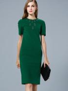 Romwe Green Round Neck Short Sleeve Bodycon Dress
