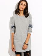 Romwe Grey With Navy Stripe Long Sleeve Sweatshirt