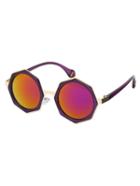 Romwe Golden Frame Purplish Red Lenses Polygon Sunglasses