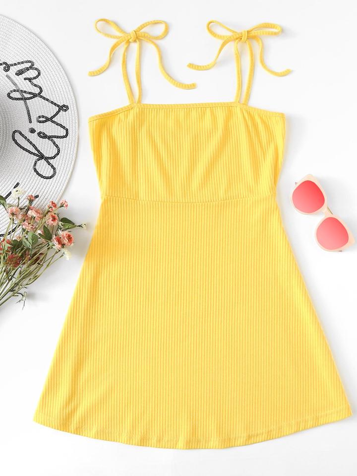 Romwe Tie Strap Ribbed Dress