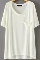 Romwe Dip Hem Triangle Pocket White T-shirt