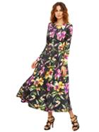 Romwe Black Long Sleeve Flowery Floral Pastel Dress