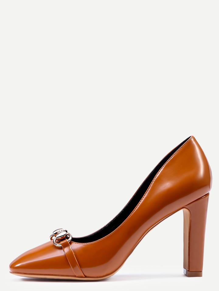 Romwe Brown Square Toe Metal Embellished Pumps