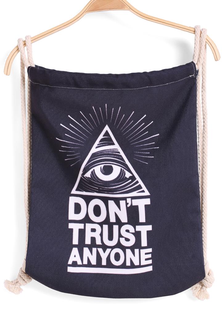 Romwe Black Eye Triangle Print Backpack