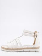 Romwe Faux Leather Caged Espadrille Sandals - White