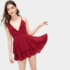 Romwe Criss Cross Plaid Print Ruffle Hem Dress