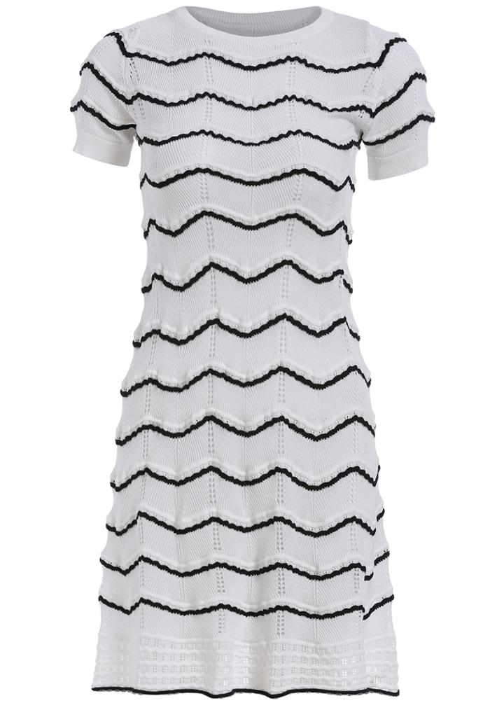 Romwe Short Sleeve Zigzag Hollow Knit Dress