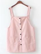 Romwe Pink Strap Dress With Buttons And Pockets