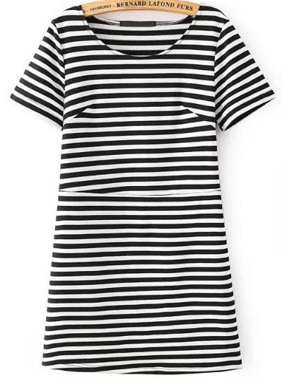 Romwe Striped Slim Black And White Dress