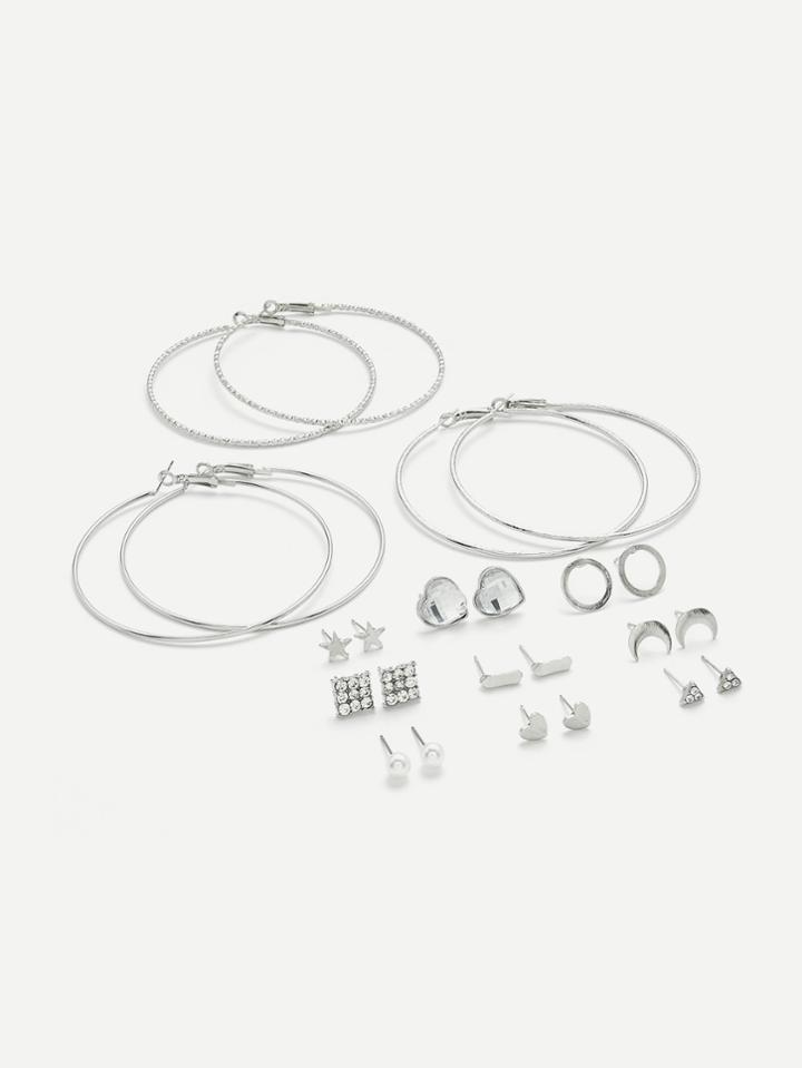 Romwe Moon & Heart & Hoop Design Earring Set 5pcs