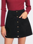 Romwe Patch Pocket Button Up Skirt