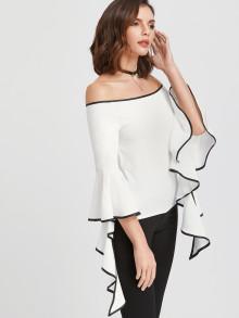 Romwe Contrast Trim Flared Sleeve Bardot Top
