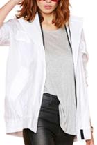 Romwe Zippered Hoodied Loose Casual White Coat