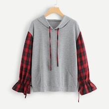 Romwe Contrast Sleeve Hooded Sweatshirt