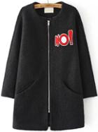 Romwe Crew Neck Zipper Letter Embroidered Coat