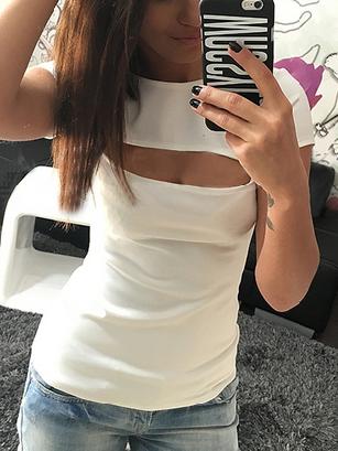 Romwe White Cutout T-shirt