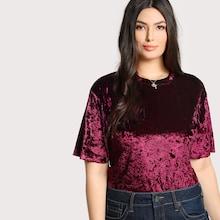 Romwe Plus Solid Velvet T-shirt