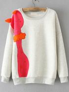 Romwe Grey Snack Embroidered Dropped Shoulder Seam Sweatshirt
