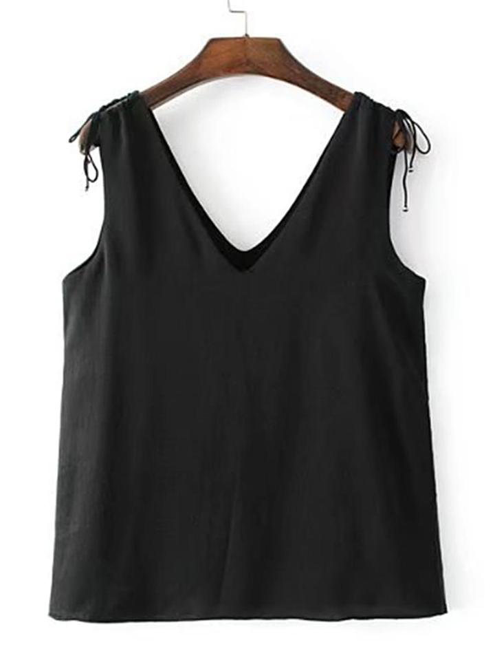 Romwe Double V Neck Lace Up Detail Top
