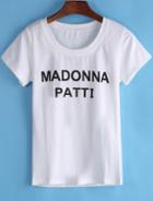 Romwe Madonna Patti Print White T-shirt