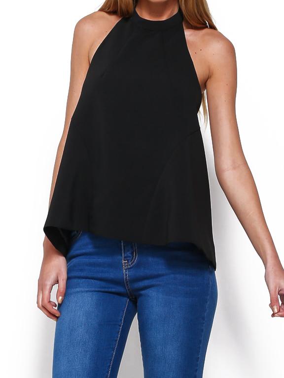 Romwe Halter Backless Black Tank Top
