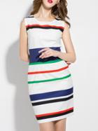 Romwe Multicolor Crew Neck Striped Sheath Dress