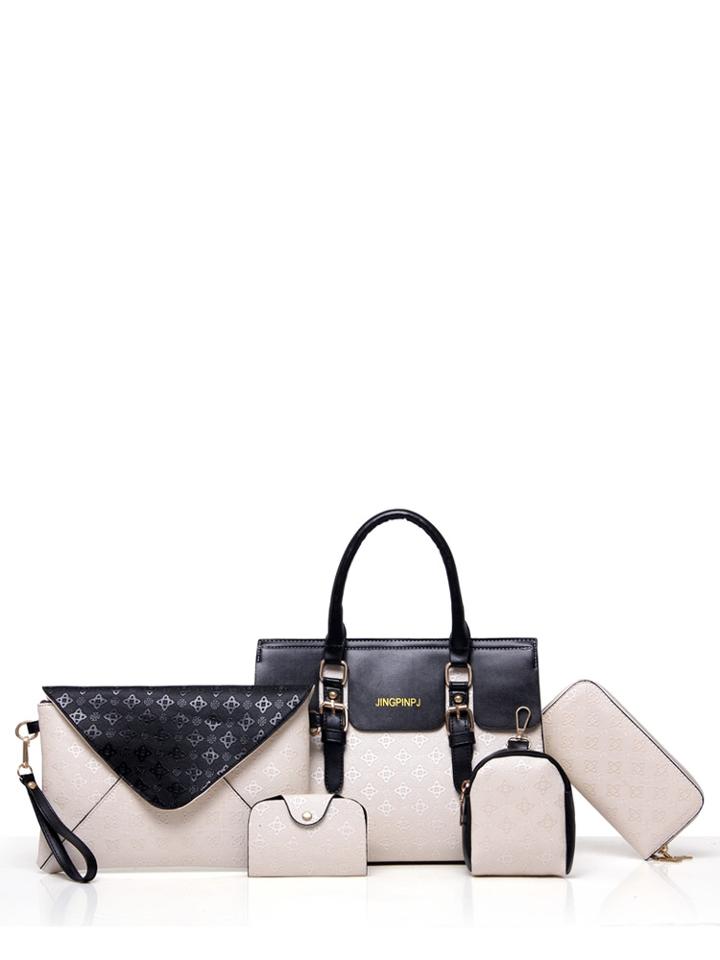 Romwe 5 Pcs Bicolor All Match Sterling Handbags Set
