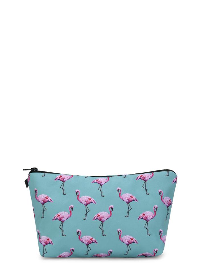 Romwe Flamingo Print Zipper Makeup Bag