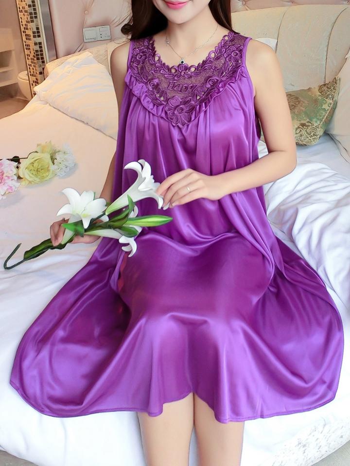 Romwe Floral Lace Frill Detail Night Dress