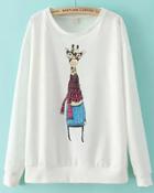 Romwe Giraffe Print Loose White Sweatshirt