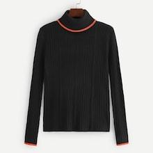 Romwe Turtle Neck Rib Knit Striped Jumper