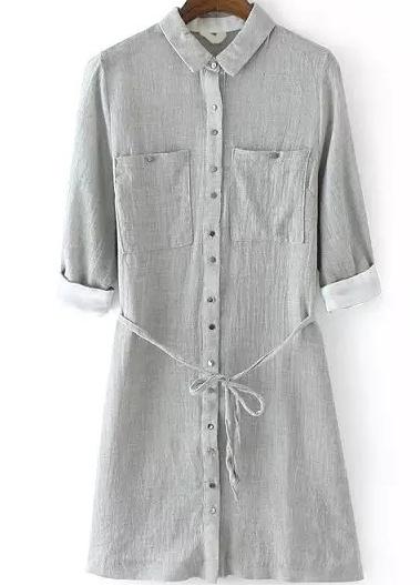 Romwe Lapel With Pockets Shirt Dress