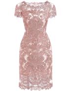 Romwe Pink Round Neck Short Sleeve Bodycon Lace Dress