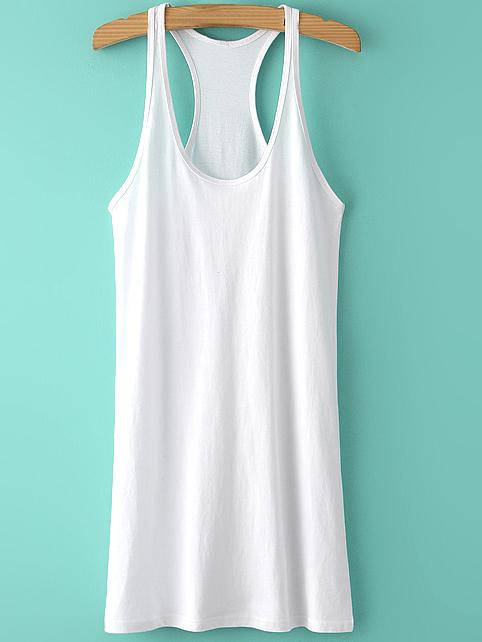 Romwe White Round Neck Casual Tank Dress