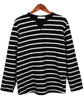 Romwe Round Neck Striped Loose Grey T-shirt