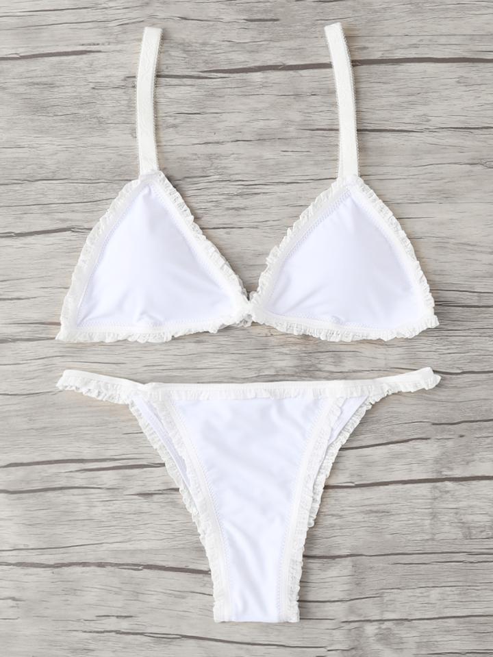 Romwe Frill Hem Triangle Bikini Set
