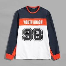 Romwe Guys Cut And Sew Lettering Pullover