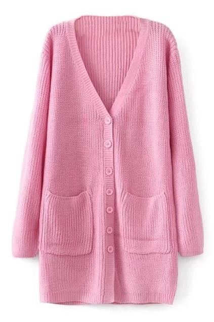 Romwe V Neck Pink Cardigan