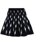 Romwe Lightning Print Knit Flare Black Skirt