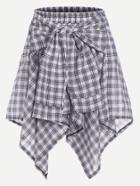 Romwe Gingham Print Asymmetric Hem Sleeve Tie Skirt