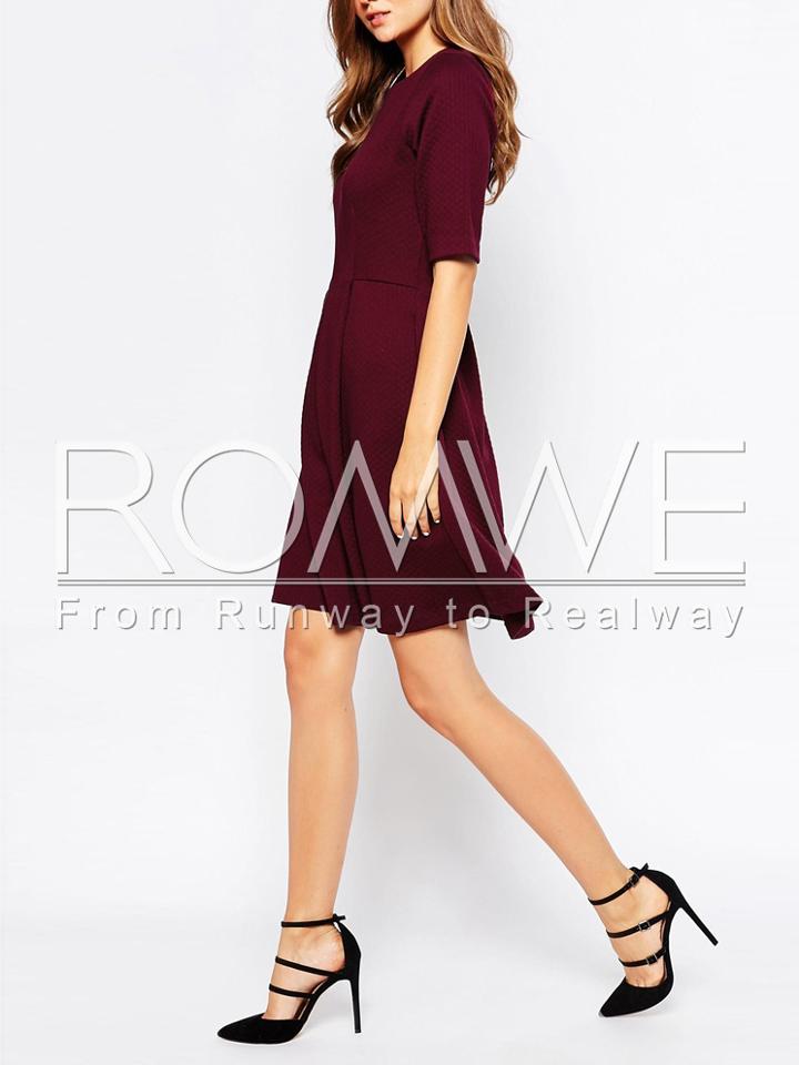 Romwe Burgundy Round Neck A Line Dress