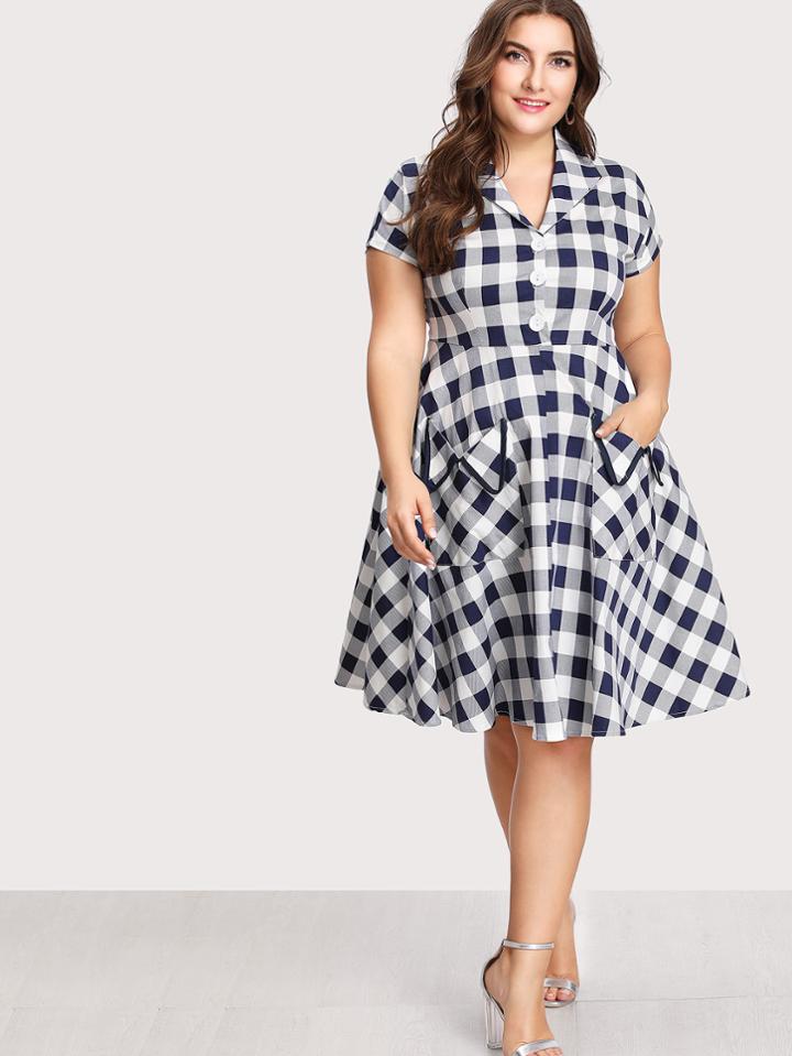 Romwe Check Plaid Circle Dress