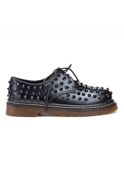 Romwe Rivets Embellished Self-tie Shoes