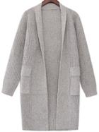 Romwe Long Sleeve Open Front Pale Grey Coat