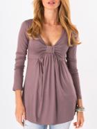 Romwe Deep Plunge Neck Long Sleeve Purple T-shirt