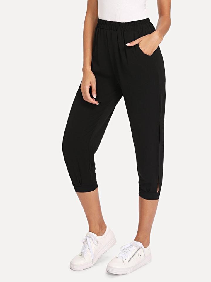 Romwe Elastic Waist Split Side Pants