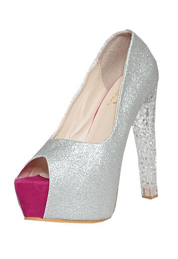 Romwe Silver Hidden Platform High Heeled Peep Toe Pumps