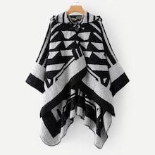 Romwe Geometric Pattern Hooded Sweater Cape