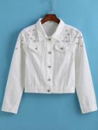 Romwe Lapel With Rivet Denim Coat