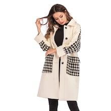 Romwe Houndstooth Panel Single-breasted Tweed Coat
